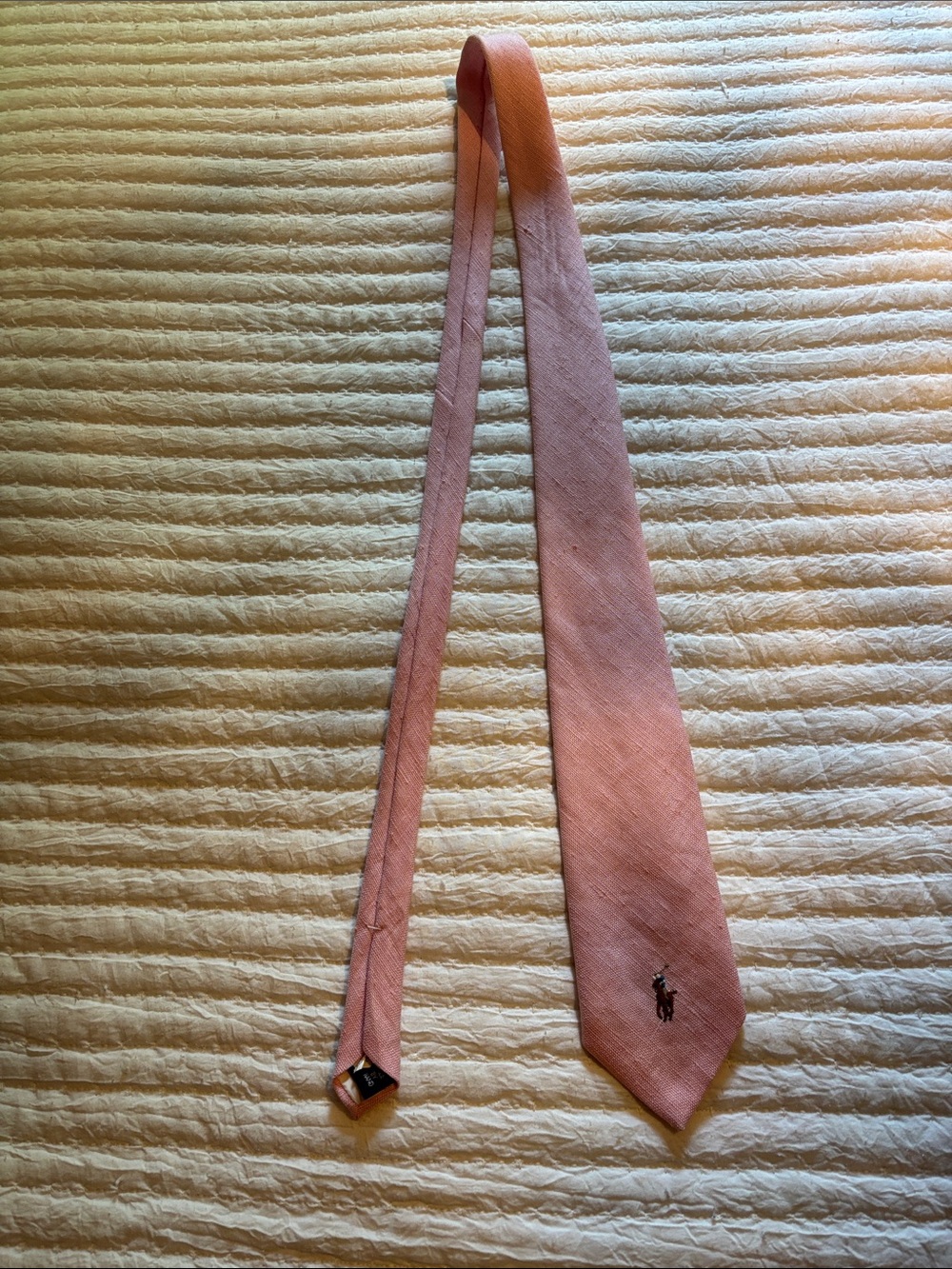 Ralph Lauren Salmon Pink Silk Tie with Embroidered Pony